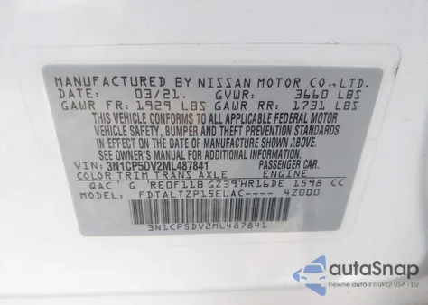 2021 Nissan Kicks Sr Xtronic Cvt из США, поврежденный, VIN 3N1CP5DV2ML487841